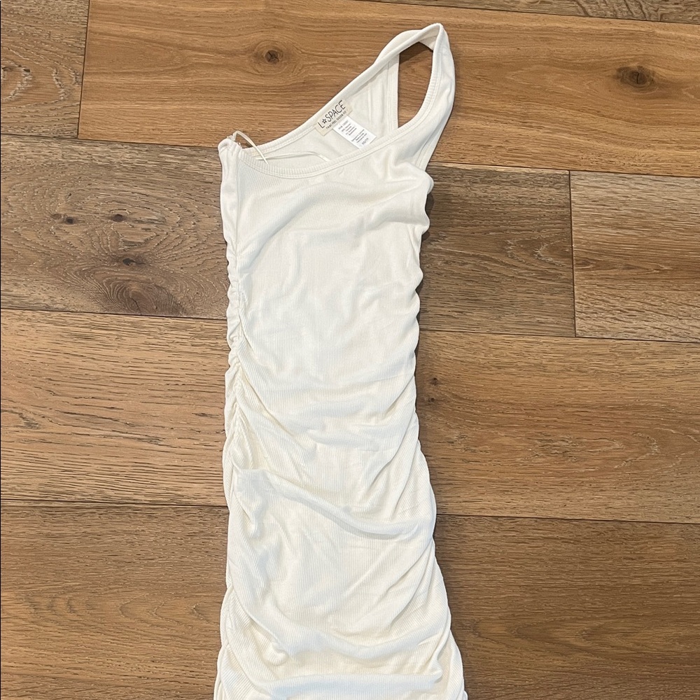 l*space Cream One-Shoulder Ruched Mini